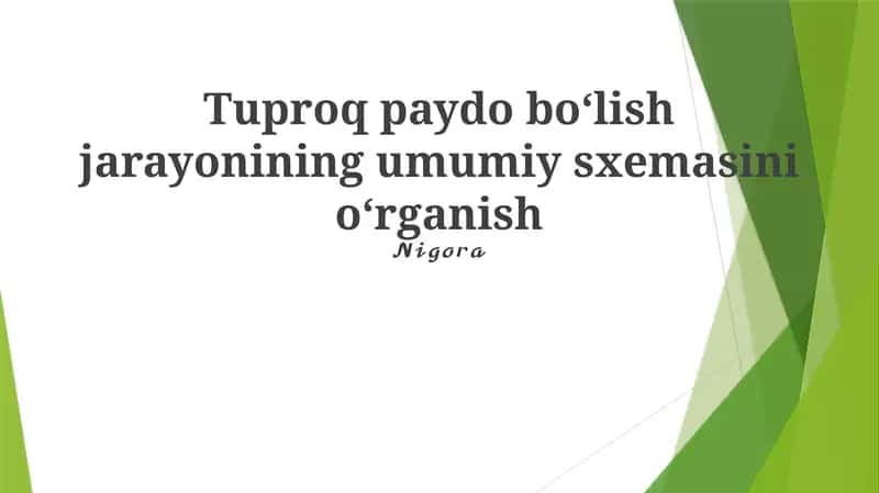 Tuproq paydo boʻlish jarayonining umumiy sxemasini oʻrganish