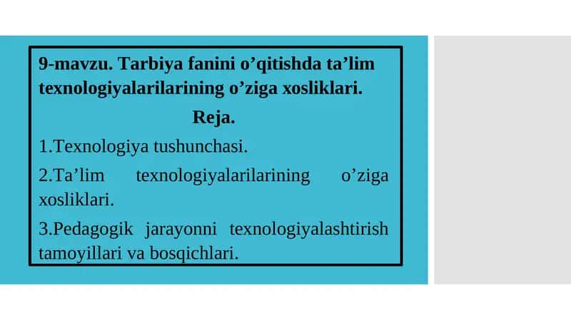 Tаrbiya fаnini o’qitishdа tа’lim tехnоlоgiyalаrilаrining o’zigа хоsliklаri