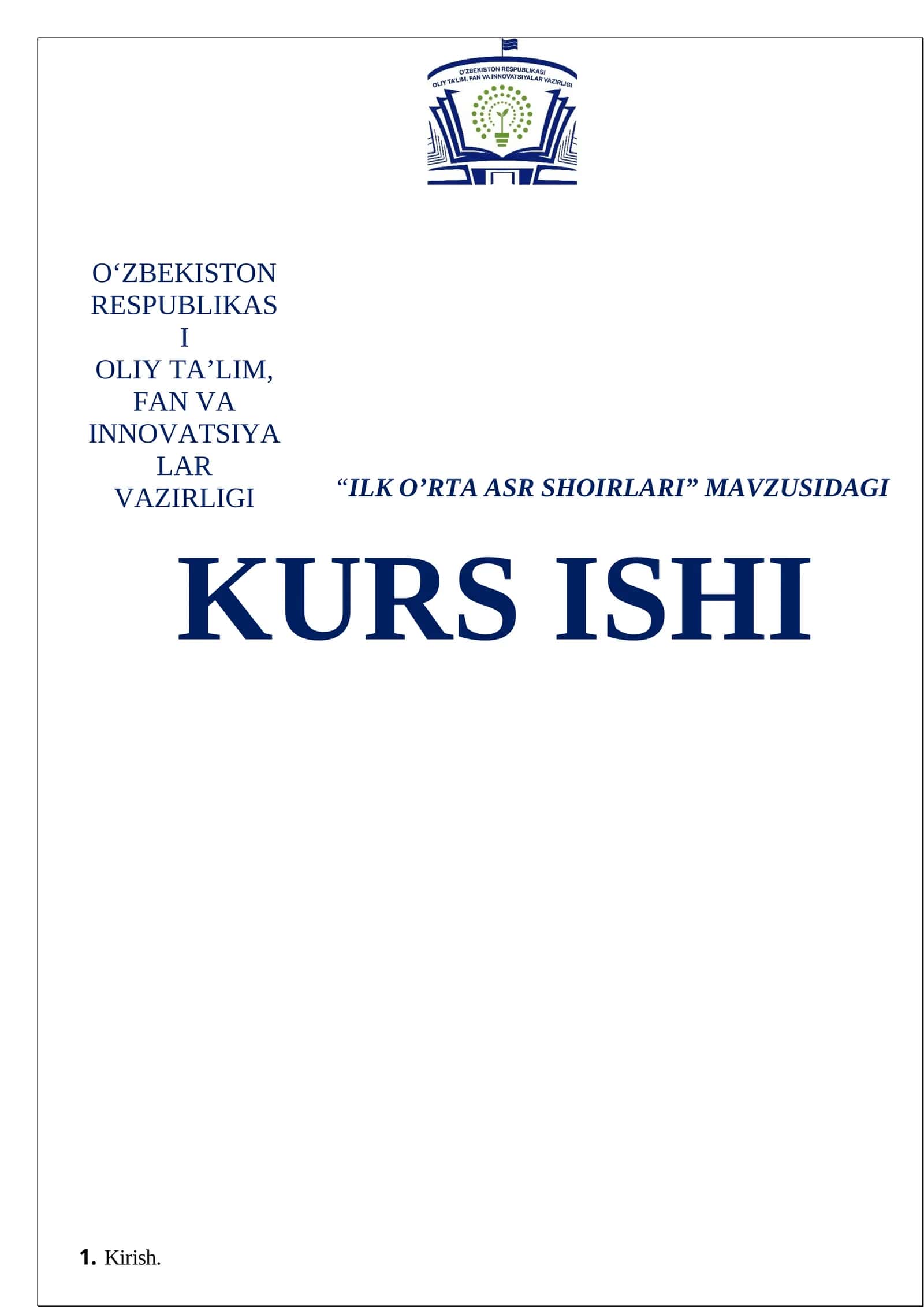 “ILK O’RTА АSR SHOIRLАRI” MAVZUSIDAGI KURS ISHI