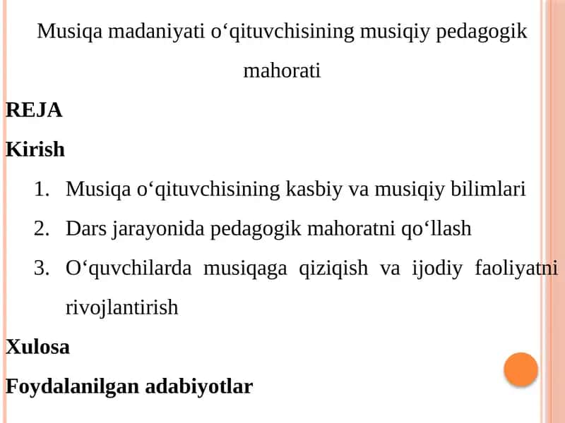 Musiqamadaniyat ioʻqituvchisining musiqiy pedagogik mahorati