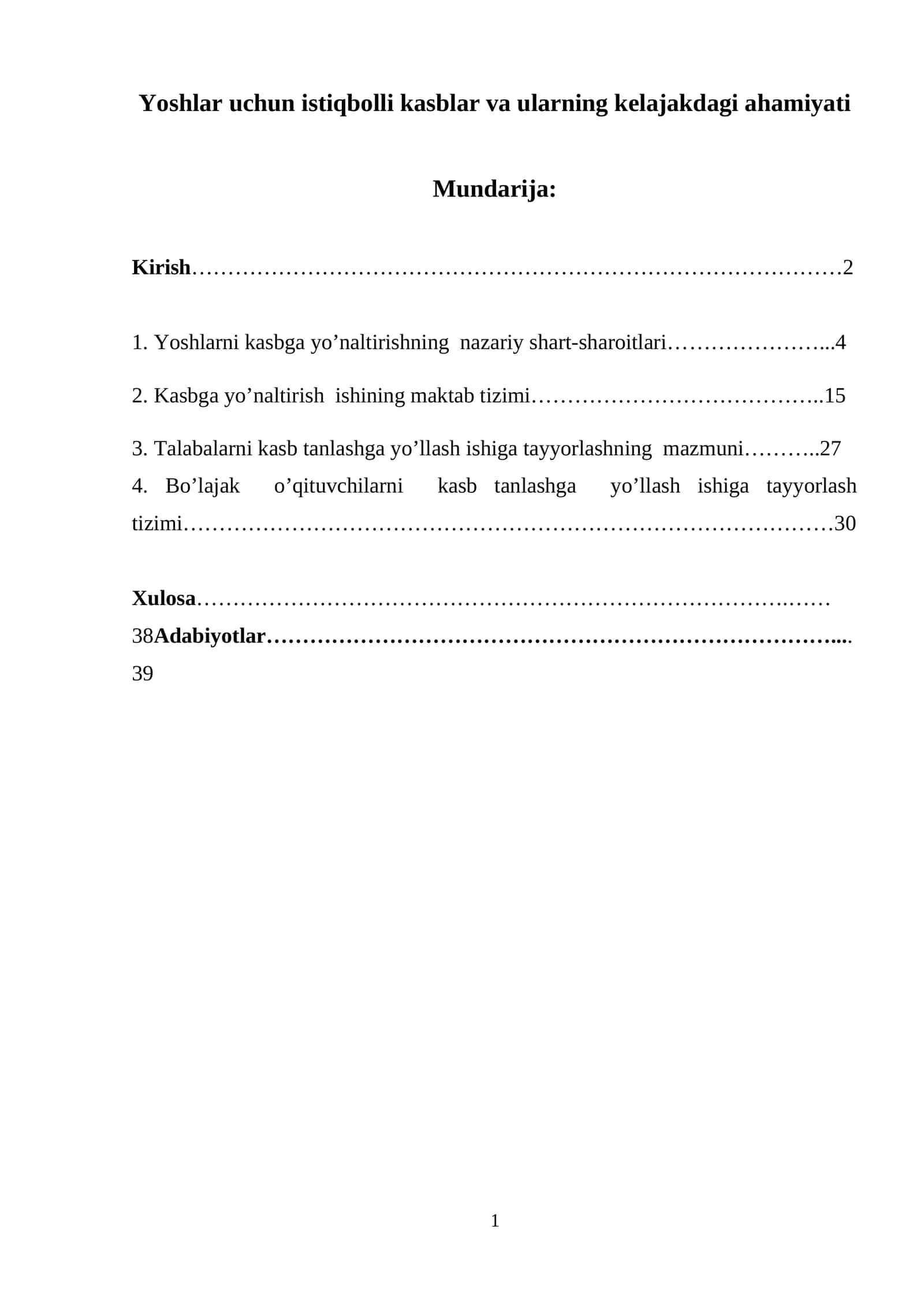 Yoshlar uchun istiqbolli kasblar va ularning kelajakdagi ahamiyati