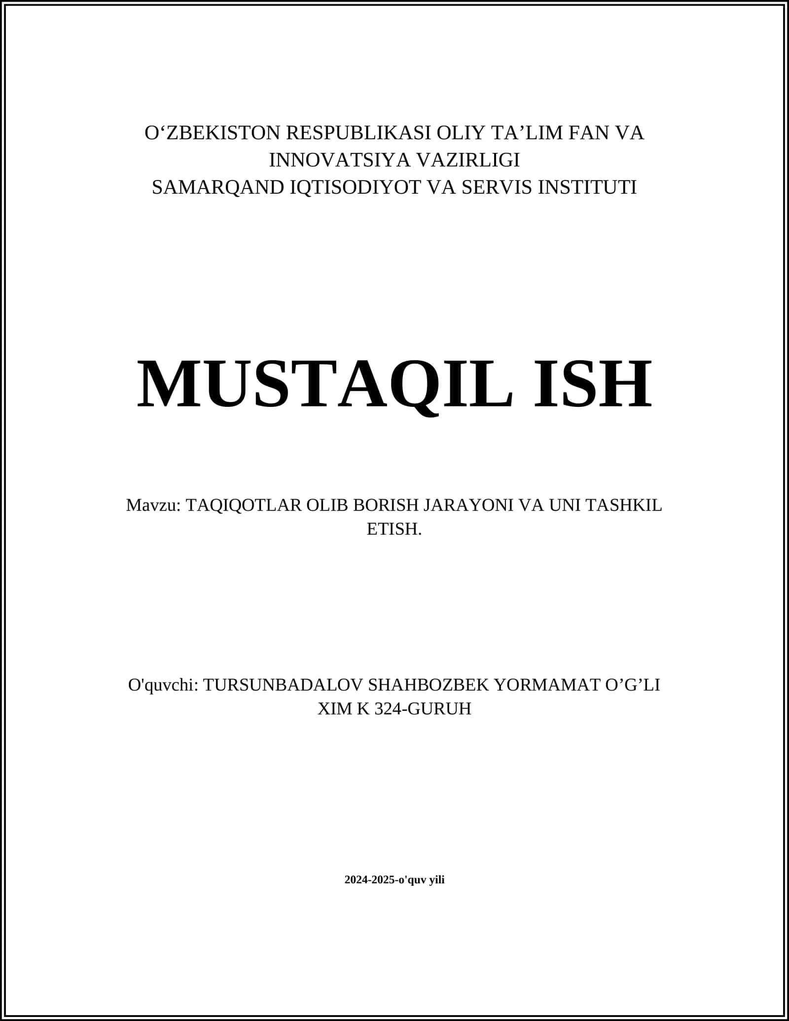 TAQIQOTLAR OLIB BORISH JARAYONI VA UNI TASHKIL ETISH