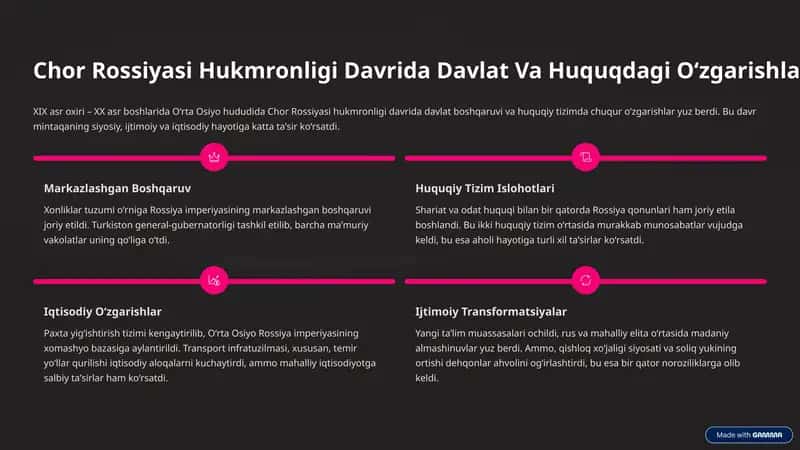 Chor Rossiyasi Hukmronligi Davrida Davlat Va Huquqdagi Oʻzgarishlar