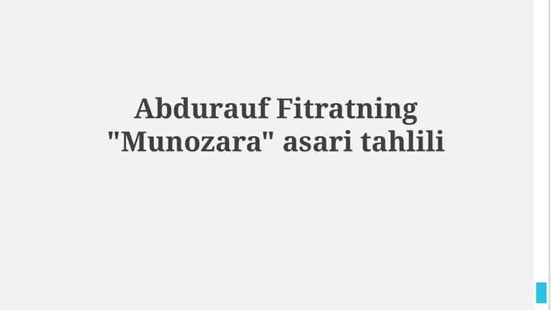 Abdurauf Fitratning "Munozara" asari tahlili