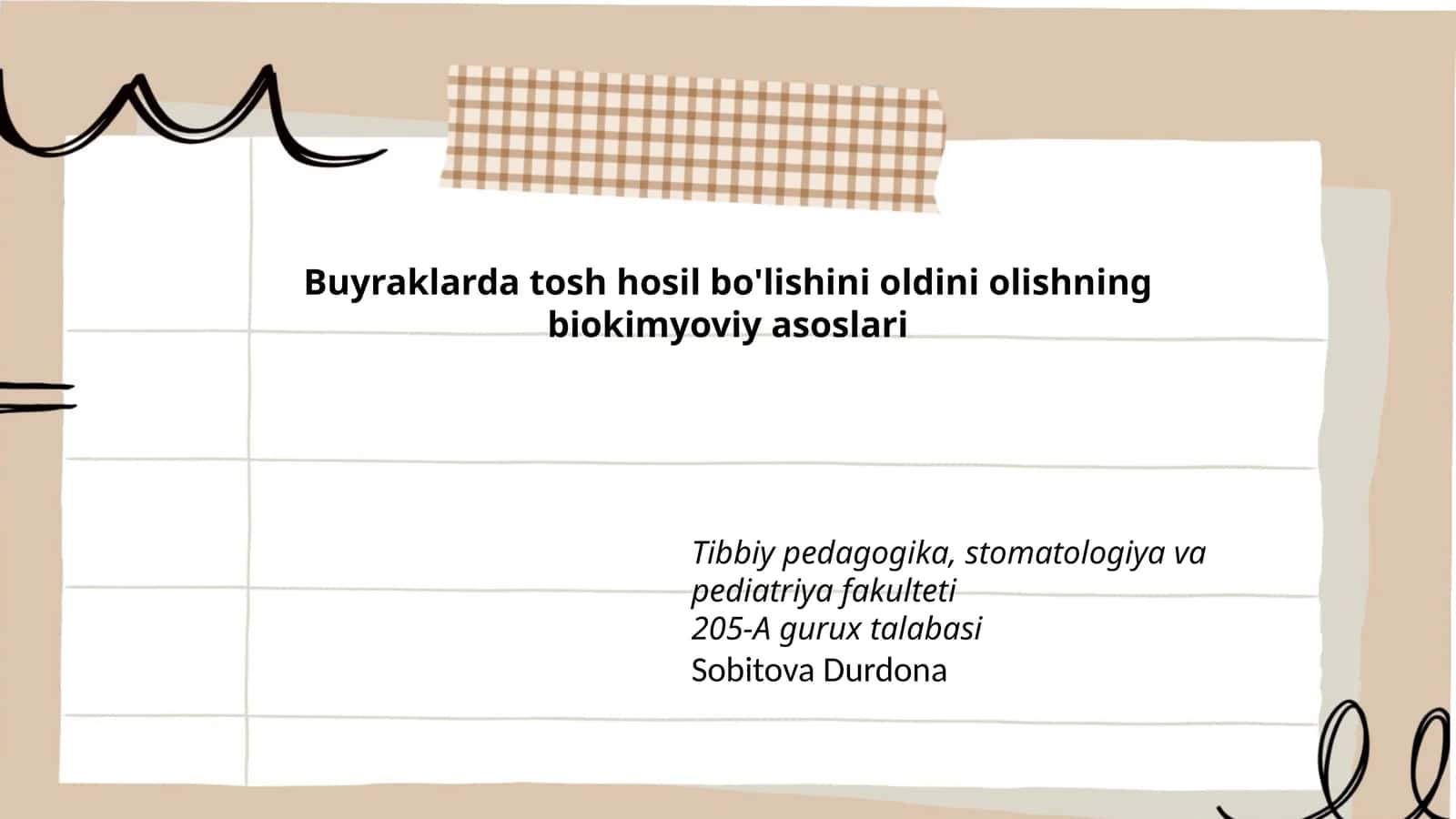 Buyraklarda tosh hosil bo'lishini oldini оlishning biokimyoviy asoslari