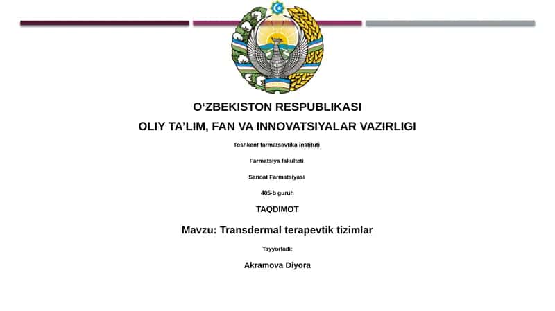Transdermal terapevtik tizimlar
