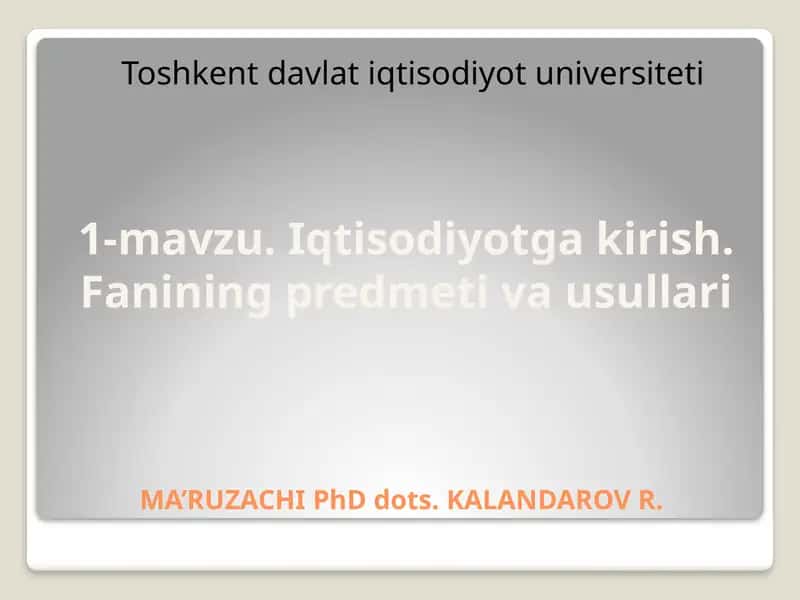 Iqtisodiyotga kirish