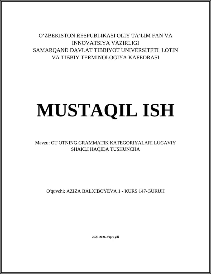 OT OTNING GRAMMATIK KATEGORIYALARI LUGAVIY SHAKLI