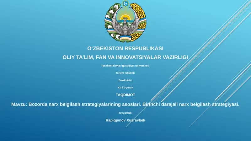 Bozorda narx belgilash strategiyalarining asoslari. Birinchi darajali narx belgilash strategiyasi