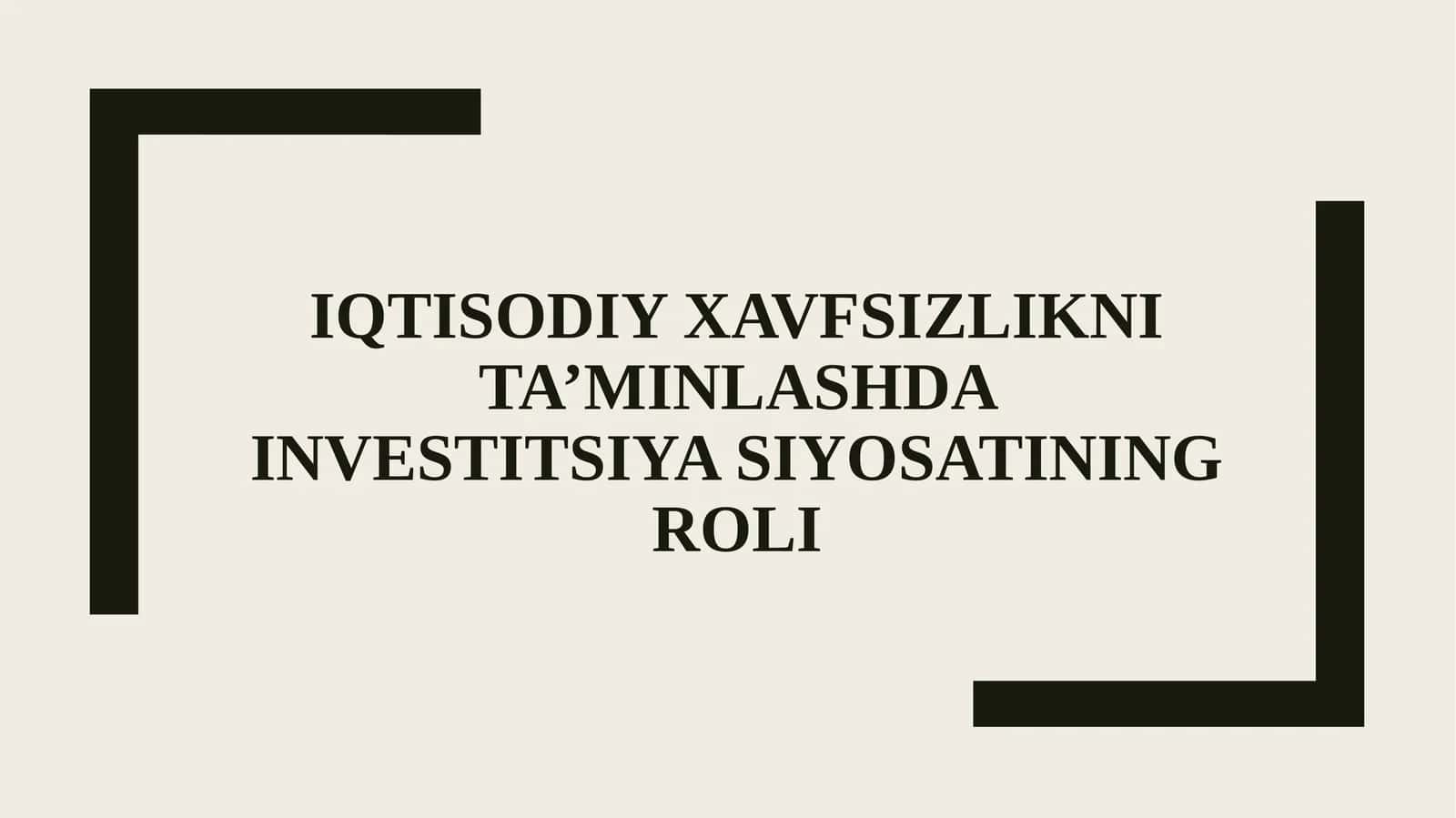 IQTISODIY XAVFSIZLIK VA INVESTITSIYA SIYOSATI