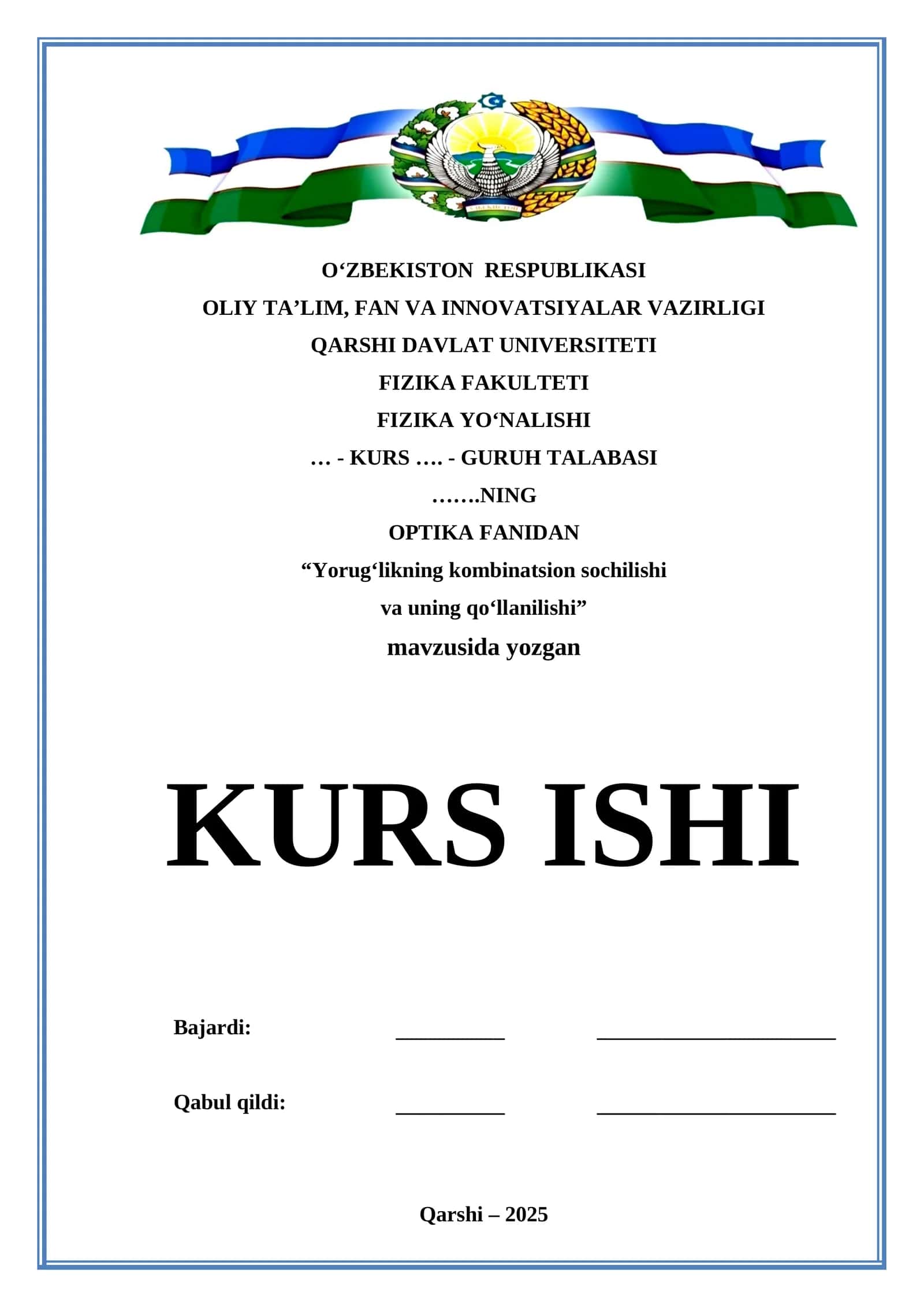 Yorug‘likning kombinatsion sochilishi va uning qo‘llanilishi mavzusida tayyor 18 betlik kurs ishi