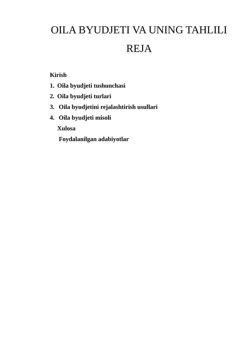 Oila Byudjeti va uning tahlili