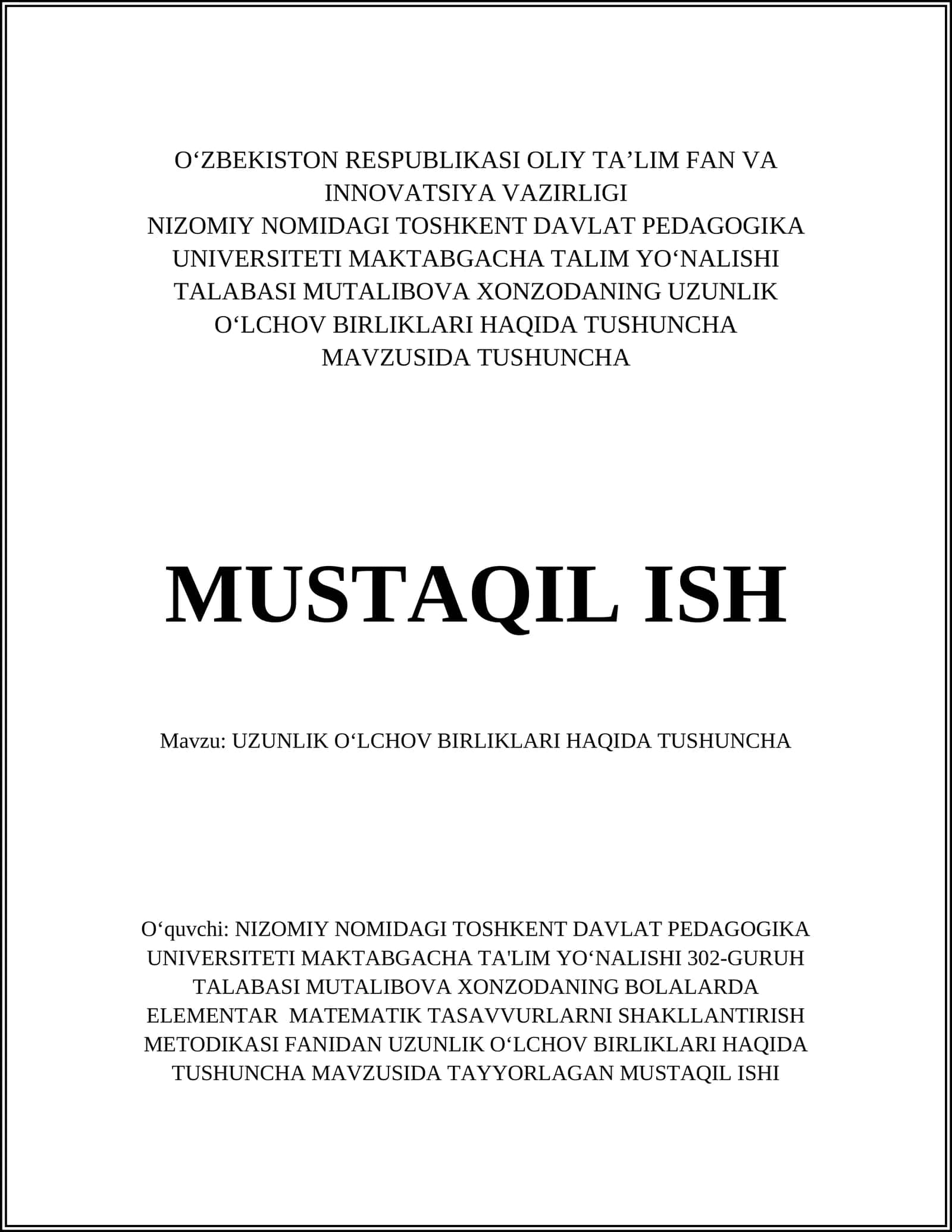 UZUNLIK OʻLCHOV BIRLIKLARI HAQIDA TUSHUNCHA