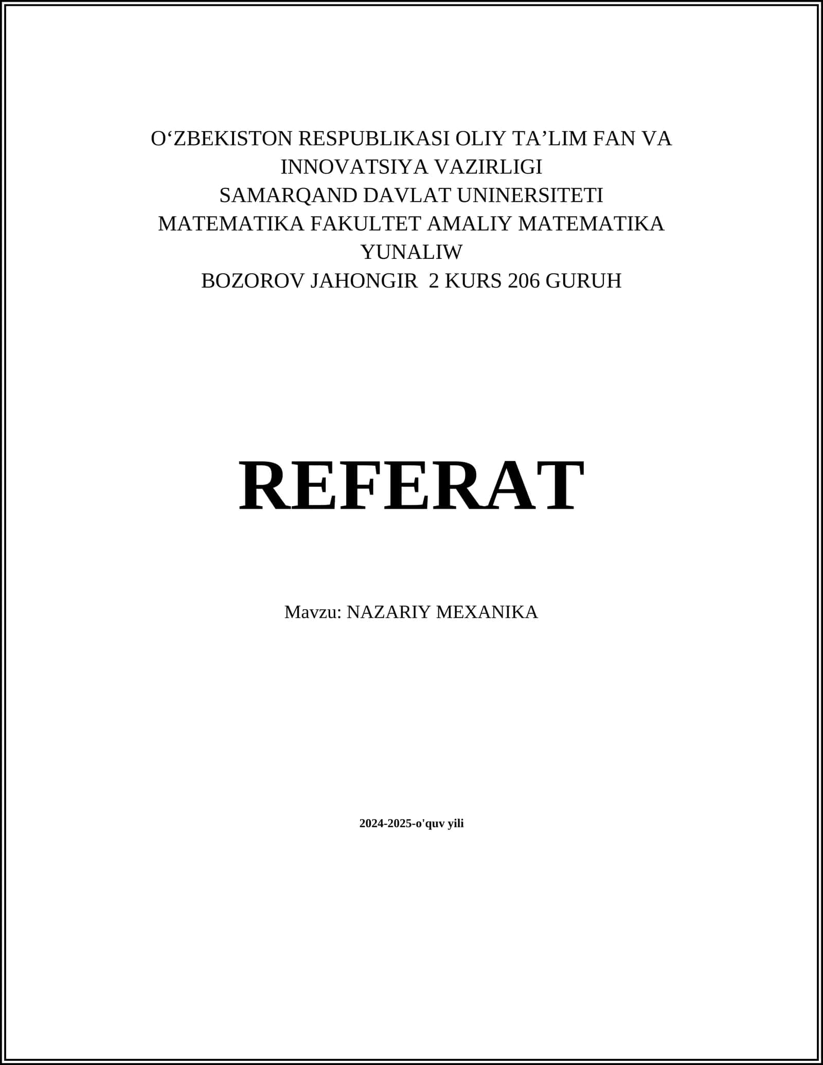 NAZARIY MEXANIKA