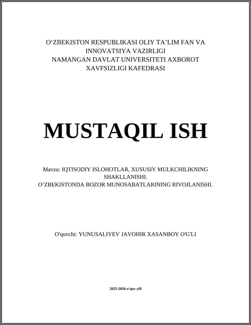 O‘ZBEKISTON RESPUBLIKASI OLIY TA’LIM FAN VA INNOVATSIYA VAZIRLIGI