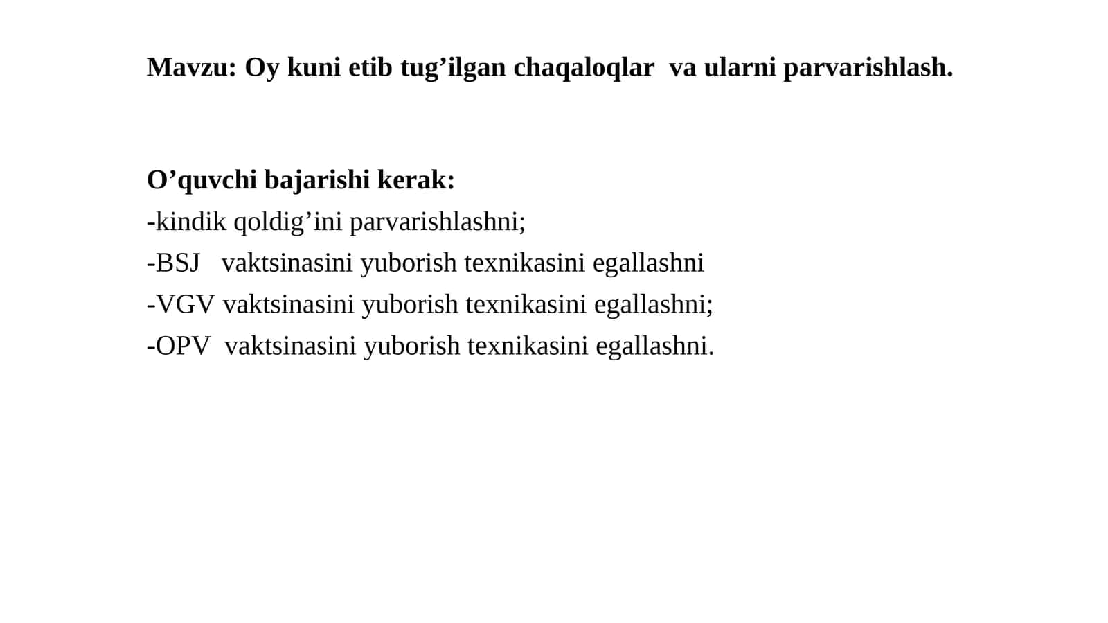 Oy kuni etib tug’ilgan chaqaloqlar va ularni parvarishlash