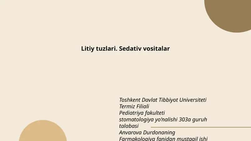 Litiy tuzlari. Sedativ vositalar