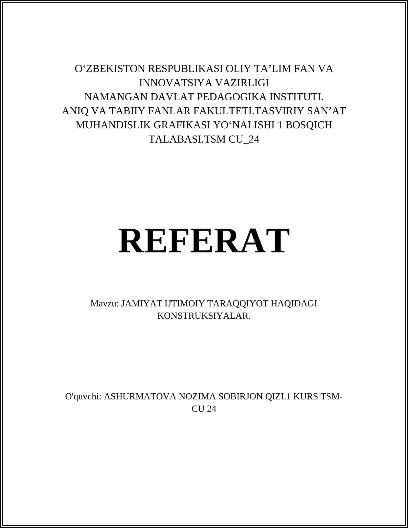 JAMIYAT IJTIMOIY TARAQQIYOT HAQIDAGI KONSTRUKSIYALAR REFERAT