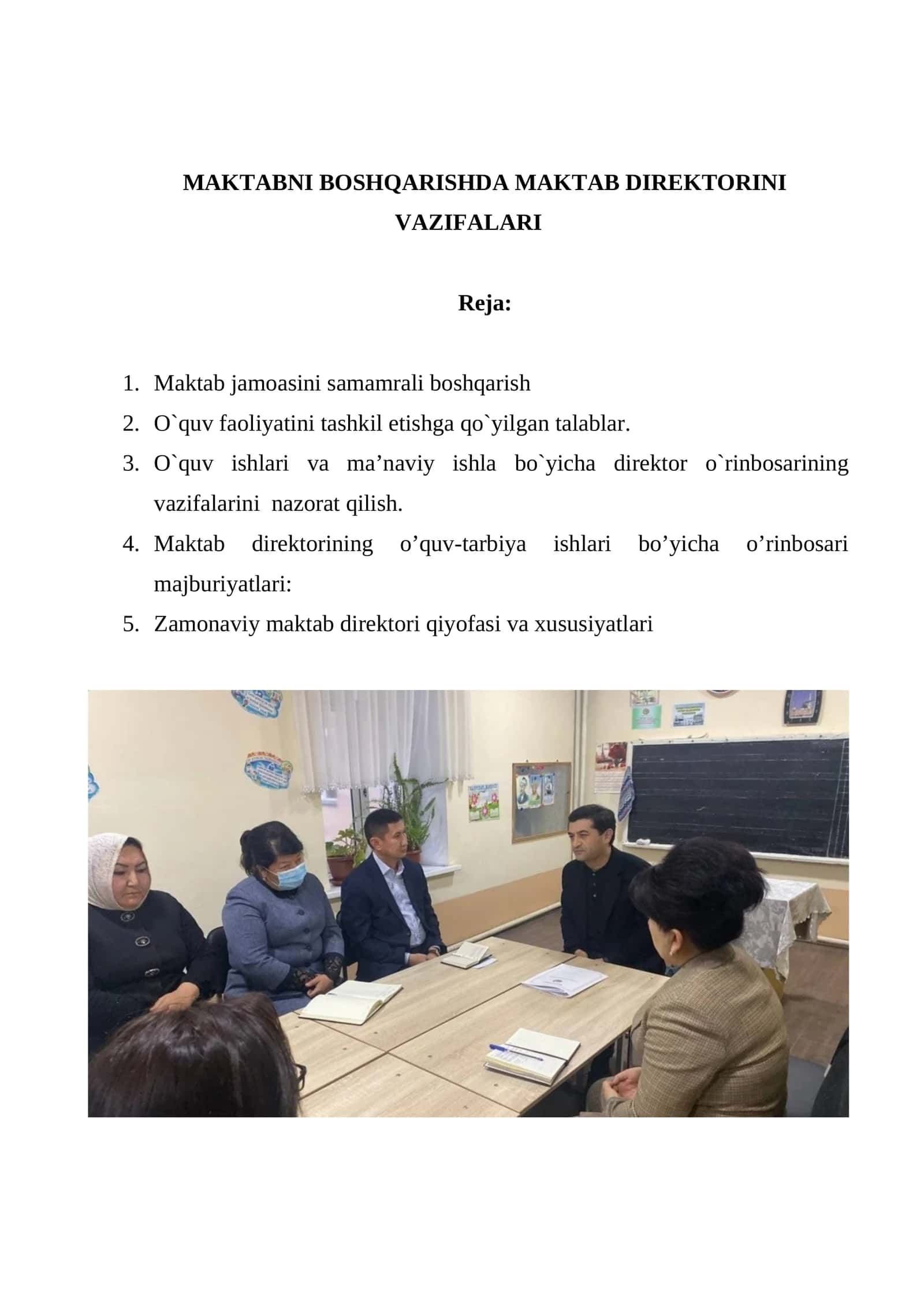 MAKTABNI BOSHQARISHDA MAKTAB DIREKTORINI VAZIFALARI