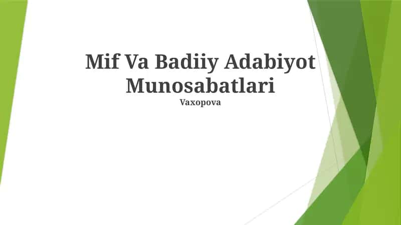 Mif Va Badiiy Adabiyot Munosabatlari