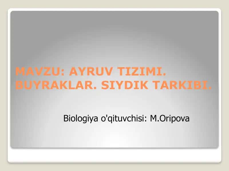 Ayruv tizimi. Buyraklar. Siydik tarkibi.