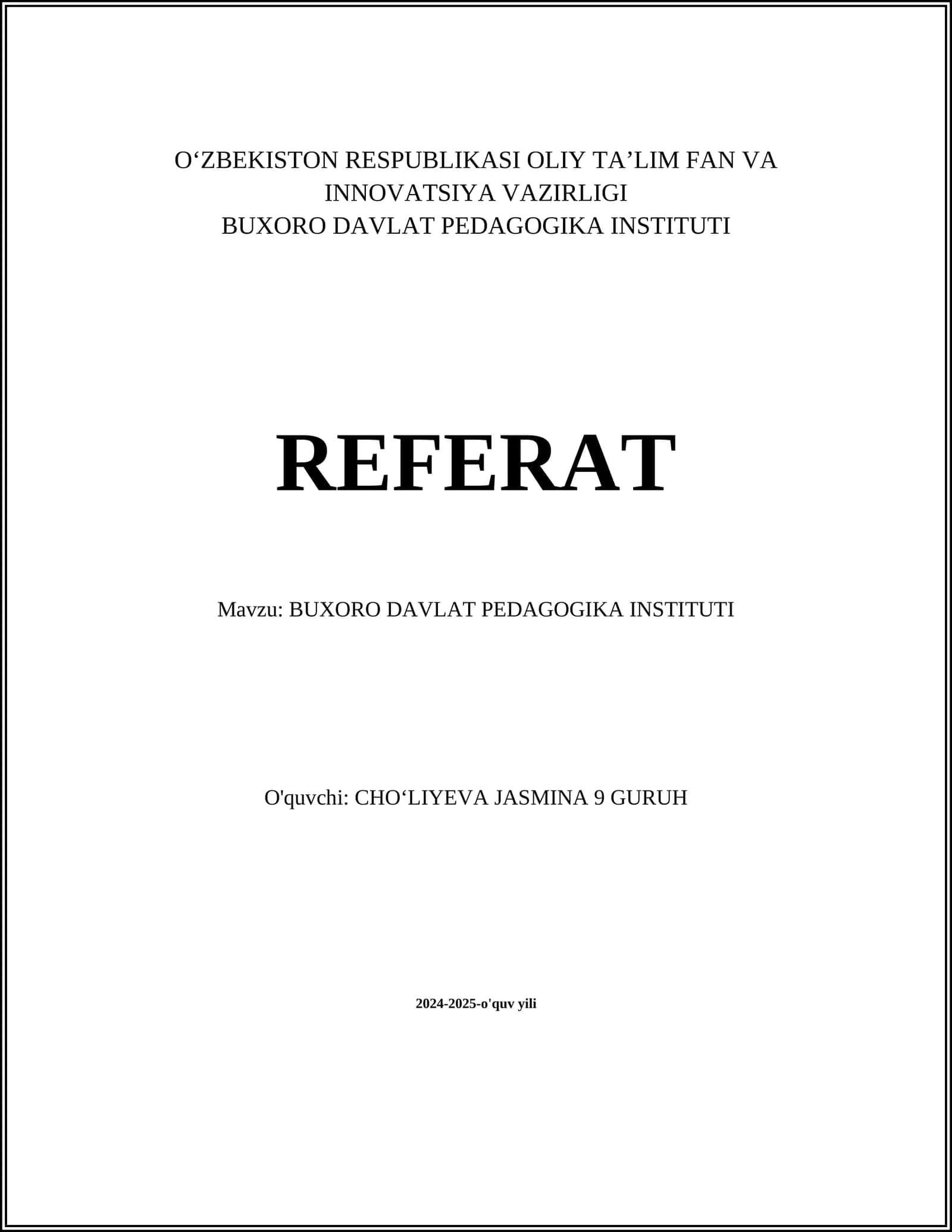 BUXORO DAVLAT PEDAGOGIKA INSTITUTI