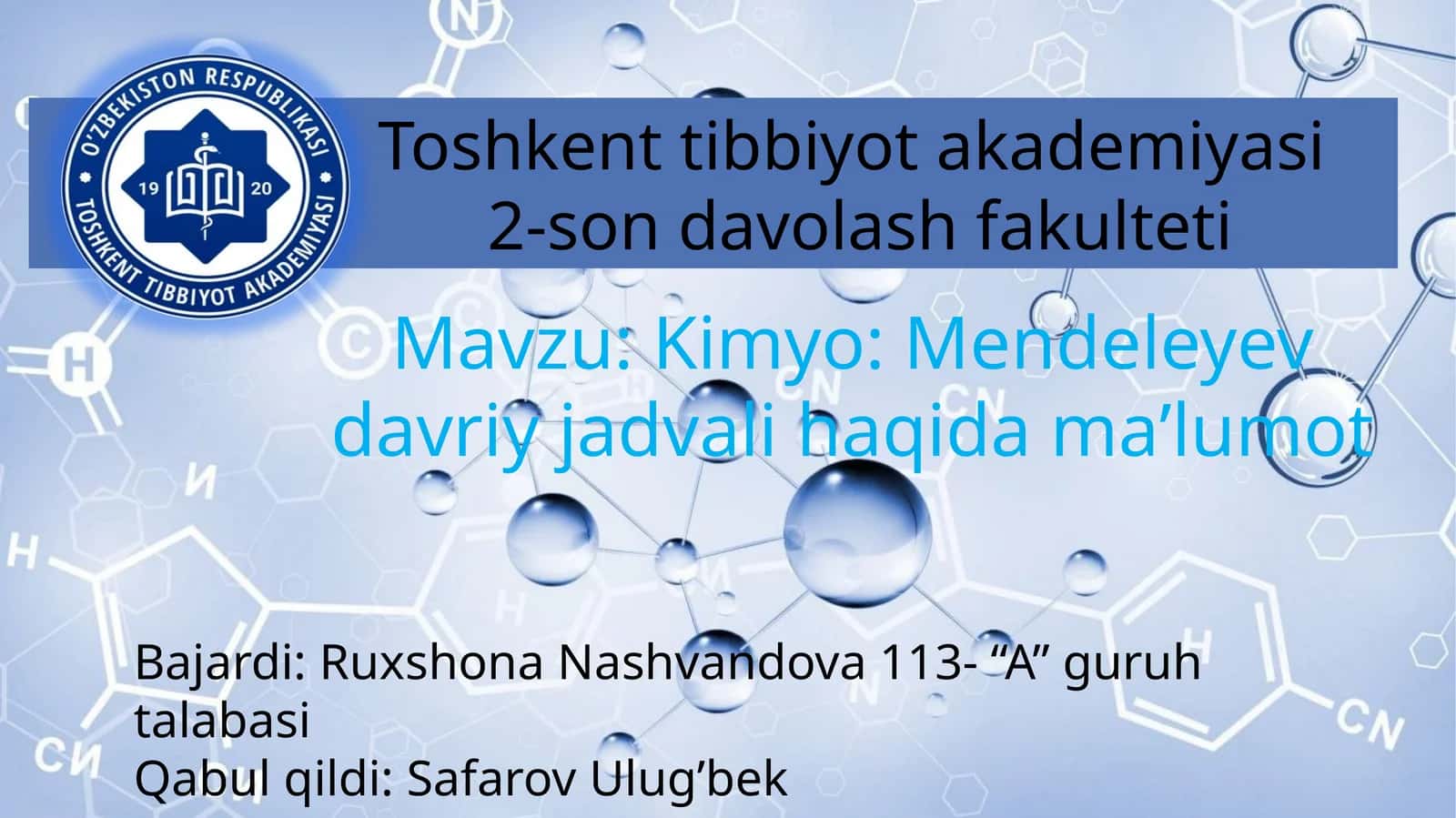 Kimyo: Mendeleyev davriy jadvali haqida maʼlumot