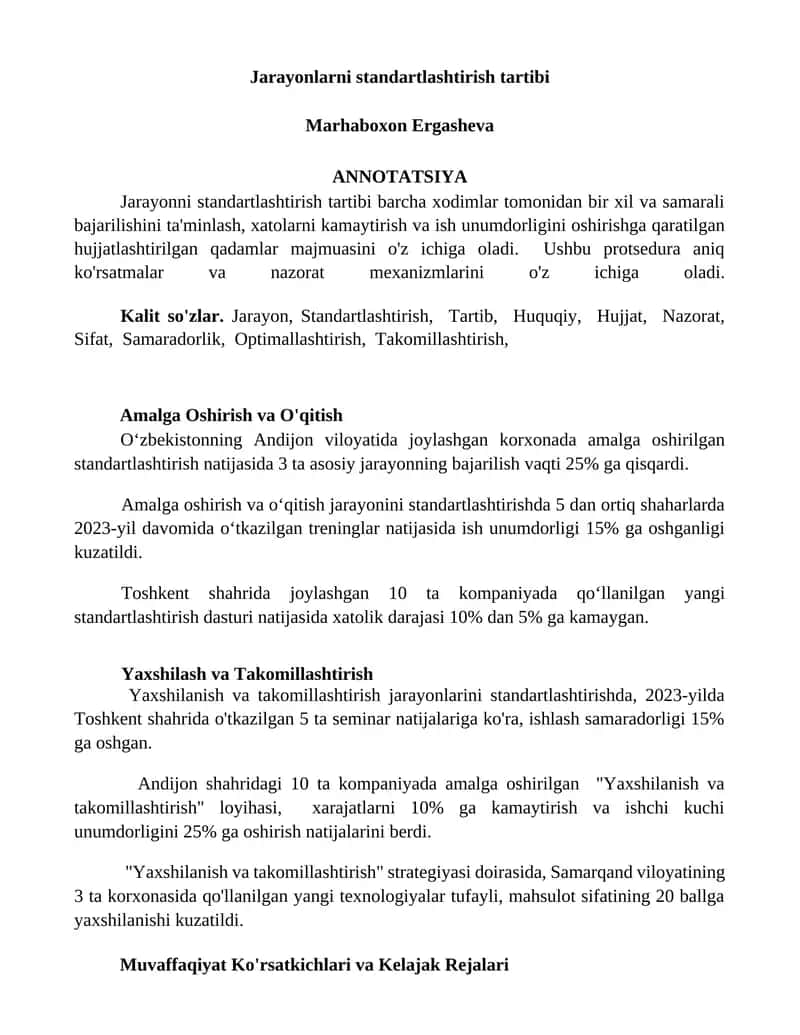 Jarayonlarni standartlashtirish tartibi