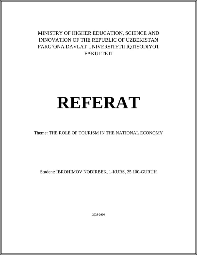 THE ROLE OF TOURISM IN THE NATIONAL ECONOMY