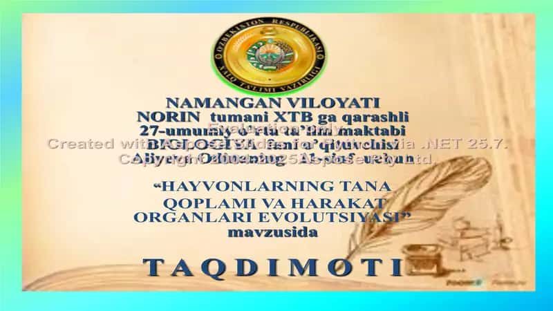 "Hayvonlarning Tana Qoplami va Harakat Organlari Evolutsiyasi"