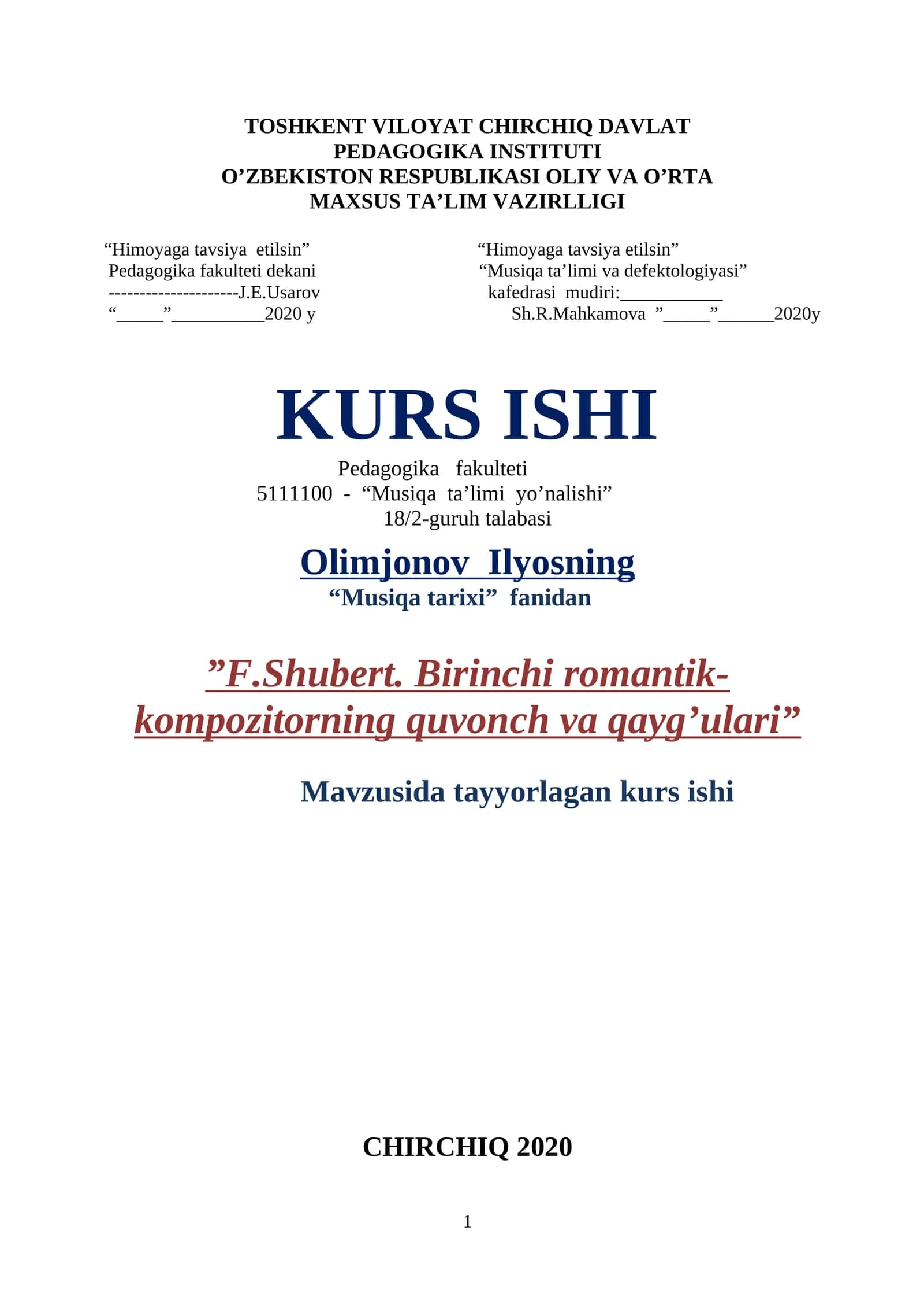 F.Shubert. Birinchi romantik-kompozitorning quvonch va qayg’ulari