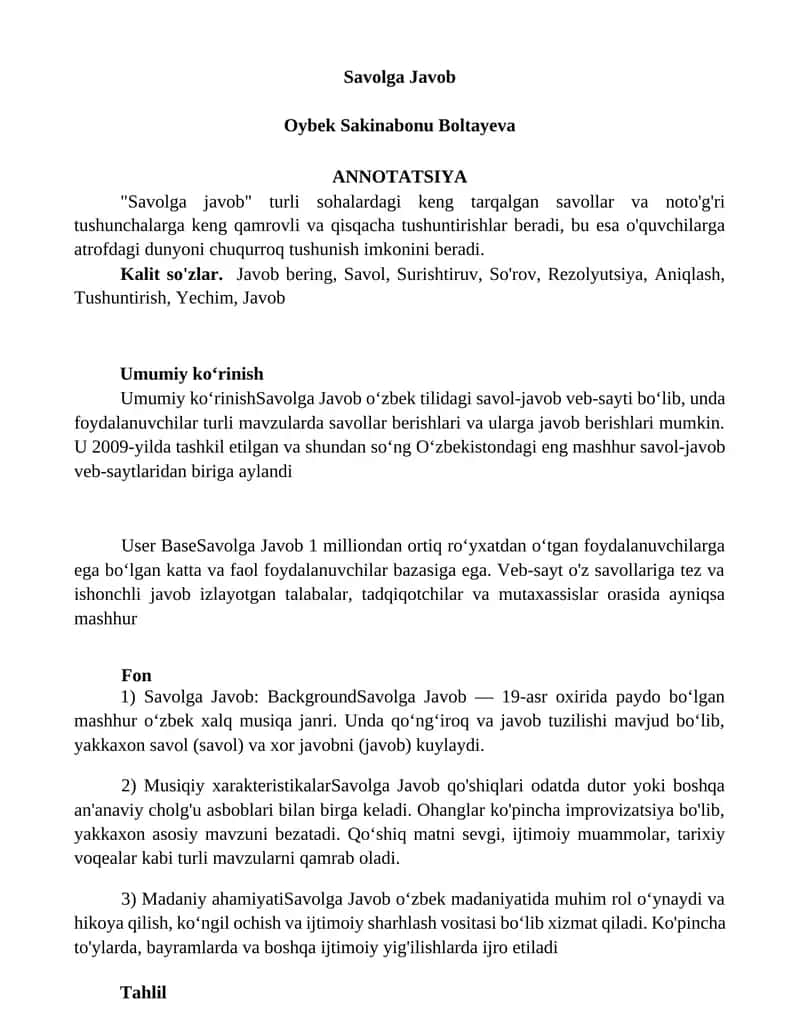 "Savolga javob" turli sohalardagi keng tarqalgan savollar va noto'g'ri tushunchalarga qisqacha tushuntirishlar bilan o'quvchilarga chuqurroq tushunish imkonini beradi