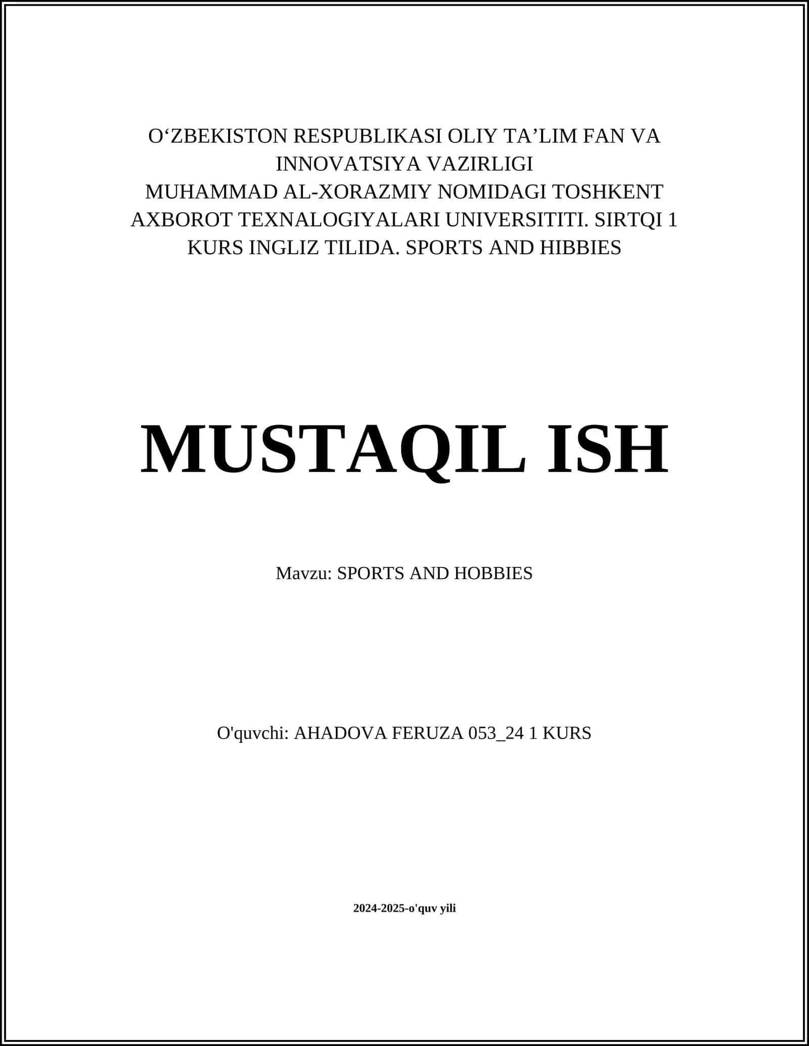 SPORTS AND HOBBIES (Mavzu: SPORTS AND HOBBIES)