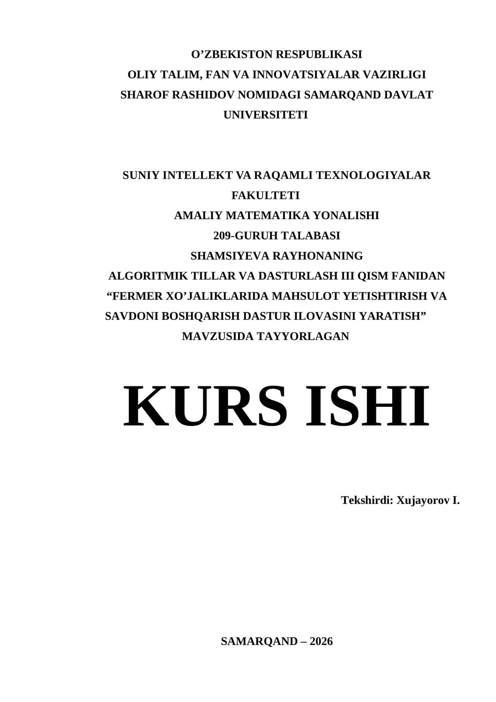 Visual Studio muhitida dasturlash | Kurs ishi - FERMER XO’JALIKLARIDA MAHSULOT YETISHTIRISH VA SAVDONI BOSHQARISH DASTUR ILOVASINI YARATISH