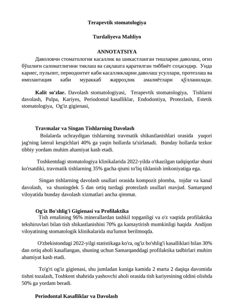Terapevtik stomatologiya