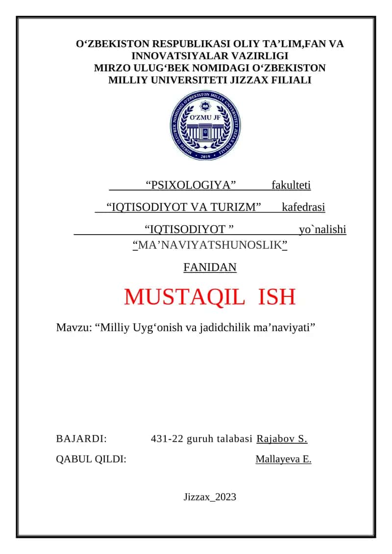 Milliy Uyg‘onish va jadidchilik ma’naviyati