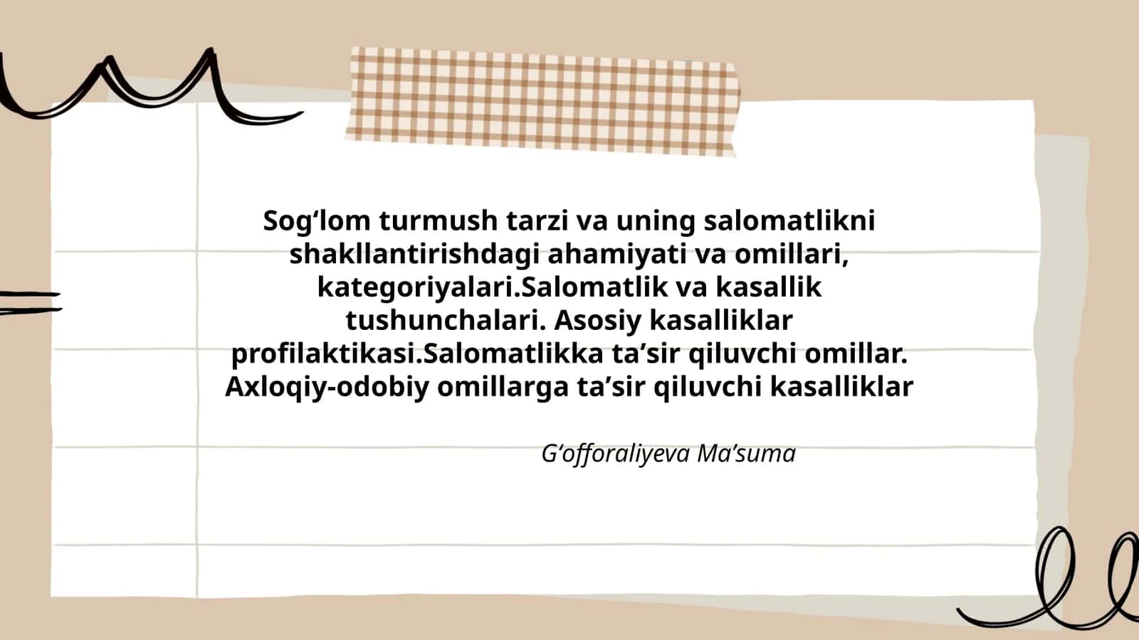Sogʻlom turmush tarzi va uning salomatlikni shakllantirishdagi ahamiyati va omillari
