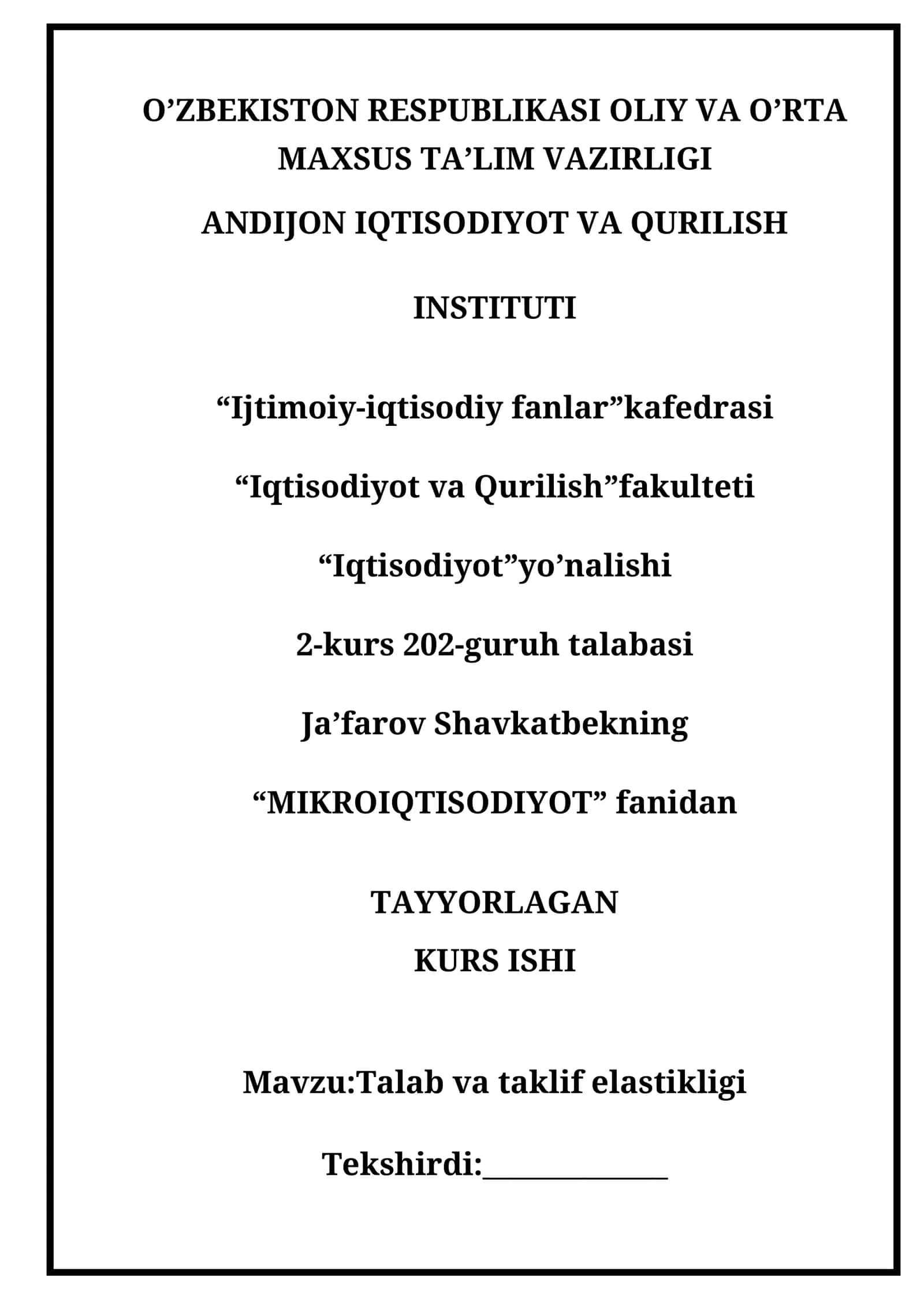 Talab va taklif elastikligi
