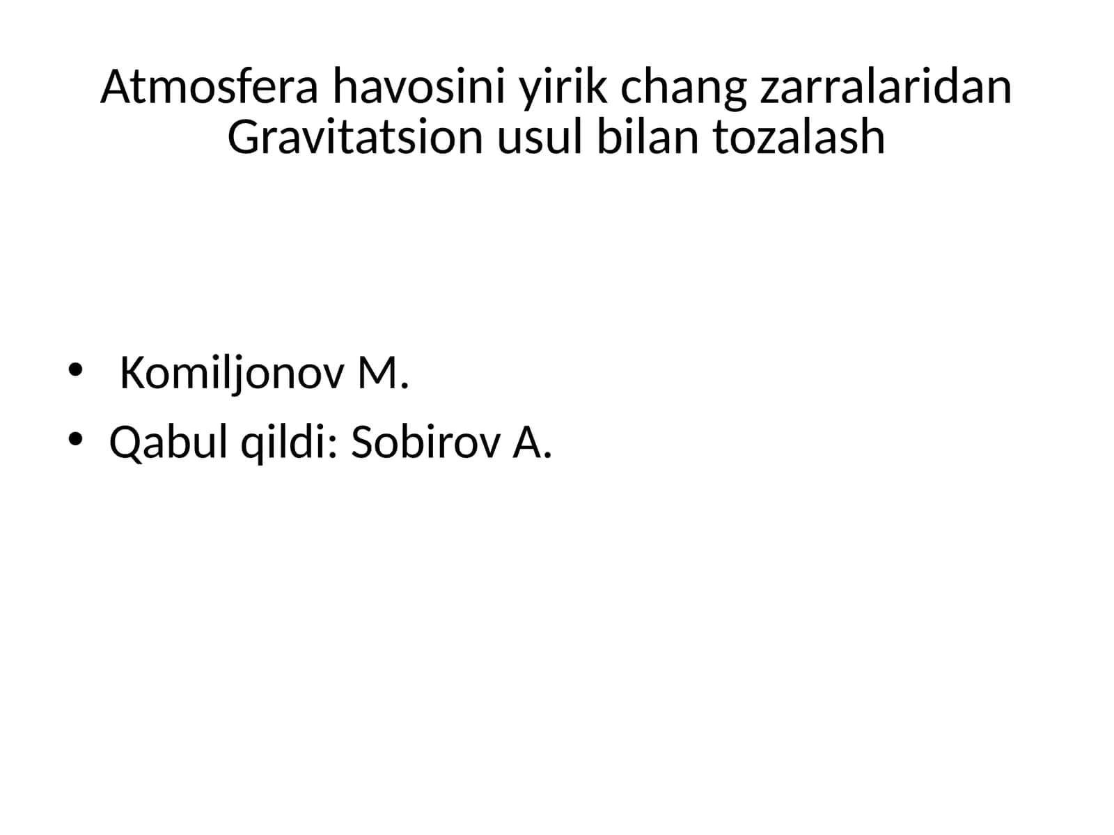 Gravitatsion usul bilan havoni tozalash