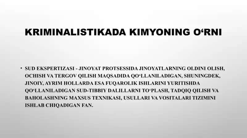 Kriminalistikada Kimyoning O‘rni