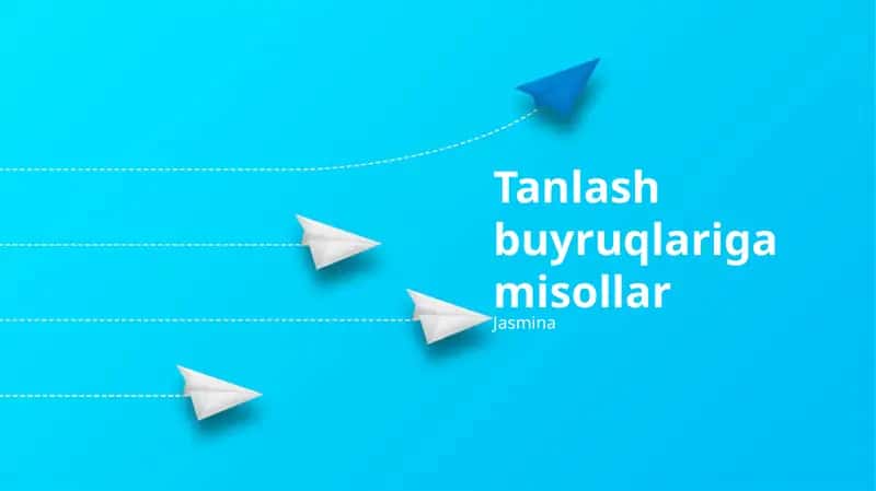 Tanlash buyruqlariga misollar. Reja: SQL SELECT so'rovlari, Python ro'yxat kesimi, R ma'lumotlarini tanlash. `sed -n '1,3s/bin/sbin/p'` buyrug'i `/etc/group` faylining 1-3-qatorlaridagi "bin" ni "sbin" ga almashtirib, faqat o'zgartirilgan qatorlarni chop etadi
