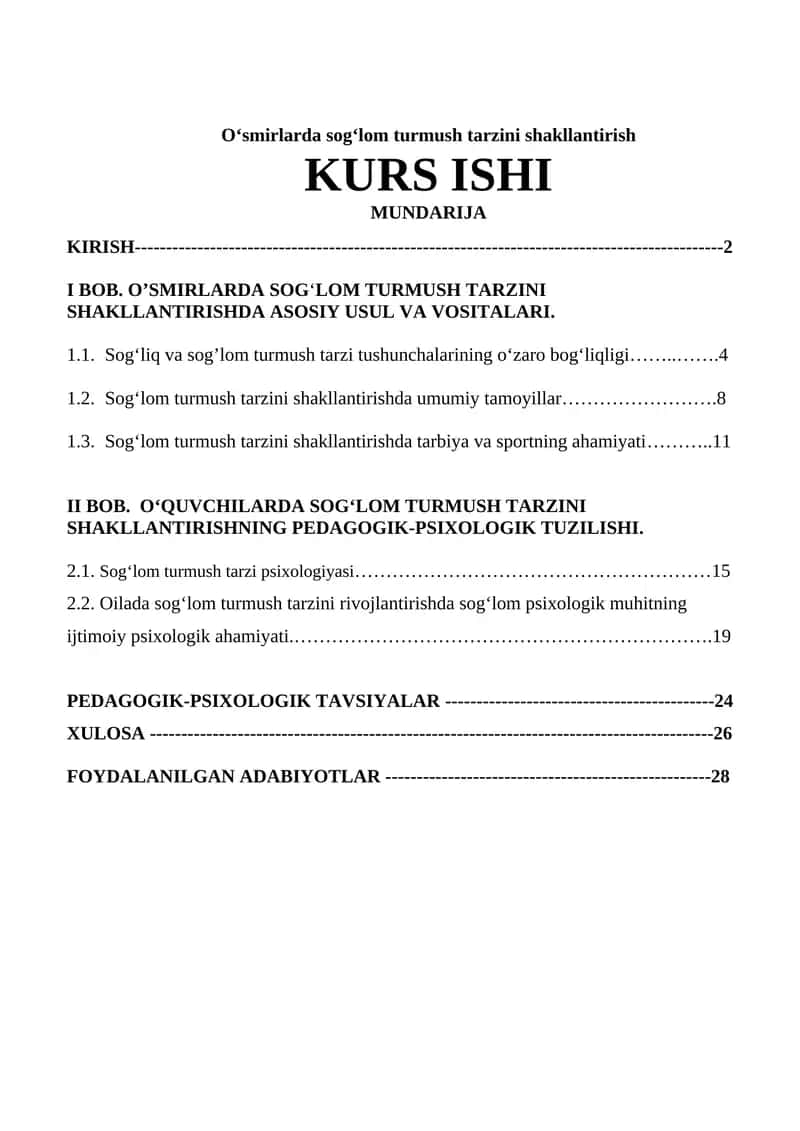 O‘smirlarda sog‘lom turmush tarzini shakllantirish