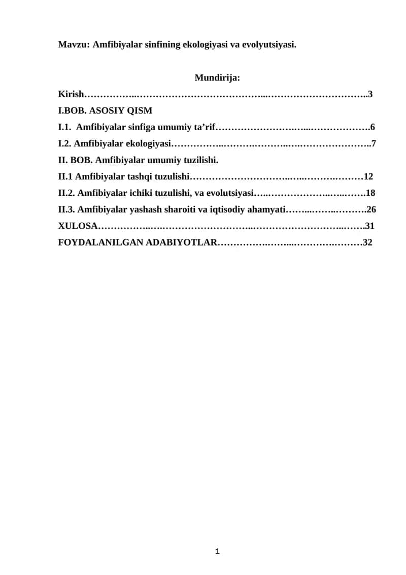 Amfibiyalar sinfining ekologiyasi va evolyutsiyasi