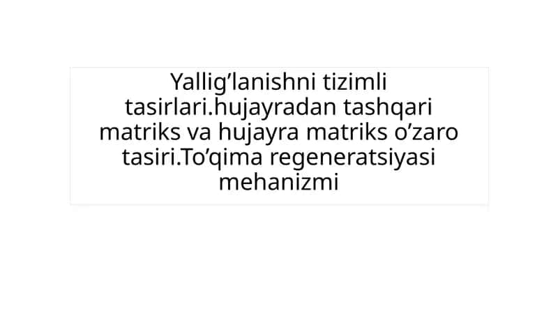 Yallig’lanishning tizimli tasirlari