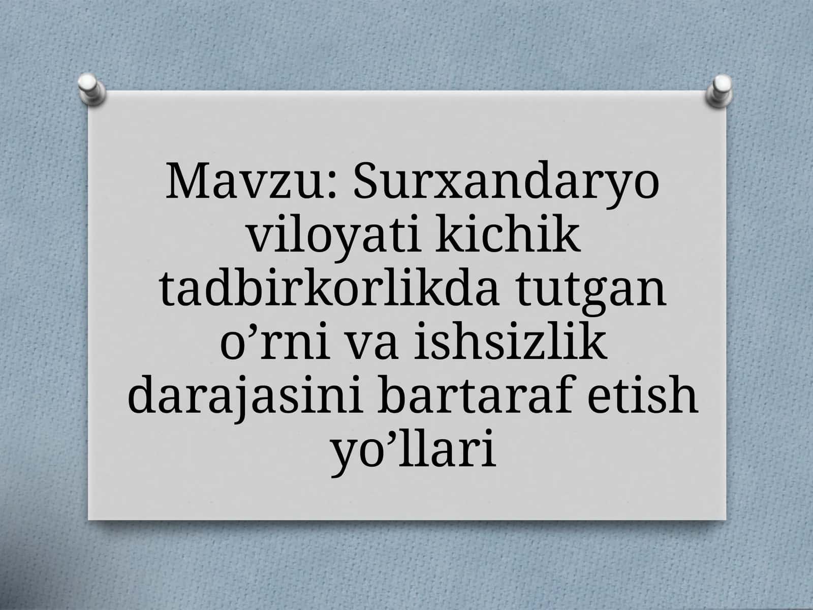 Surxandaryo viloyatikichik tadbiroklik da tutgan o’rni va ishsizlik darajasini bartaraf etish yo’llari