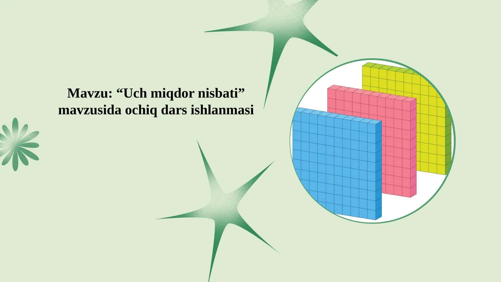 “Uch miqdor nisbati” mavzusida ochiq dars ishlanmasi Mavzu: “Uch miqdor nisbati” mavzusida ochiq dars ishlanmasi