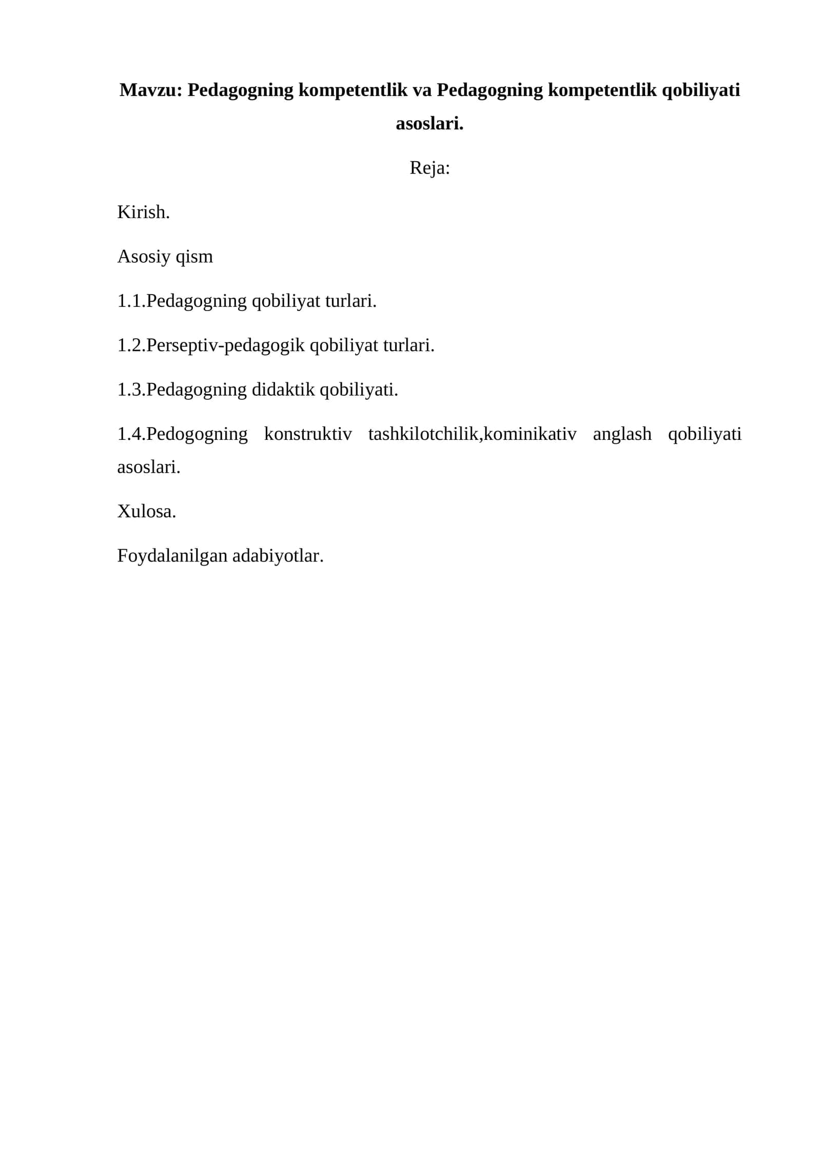 Pedagogning kompetentlik va Pedagogning kompetentlik qobiliyati asoslari