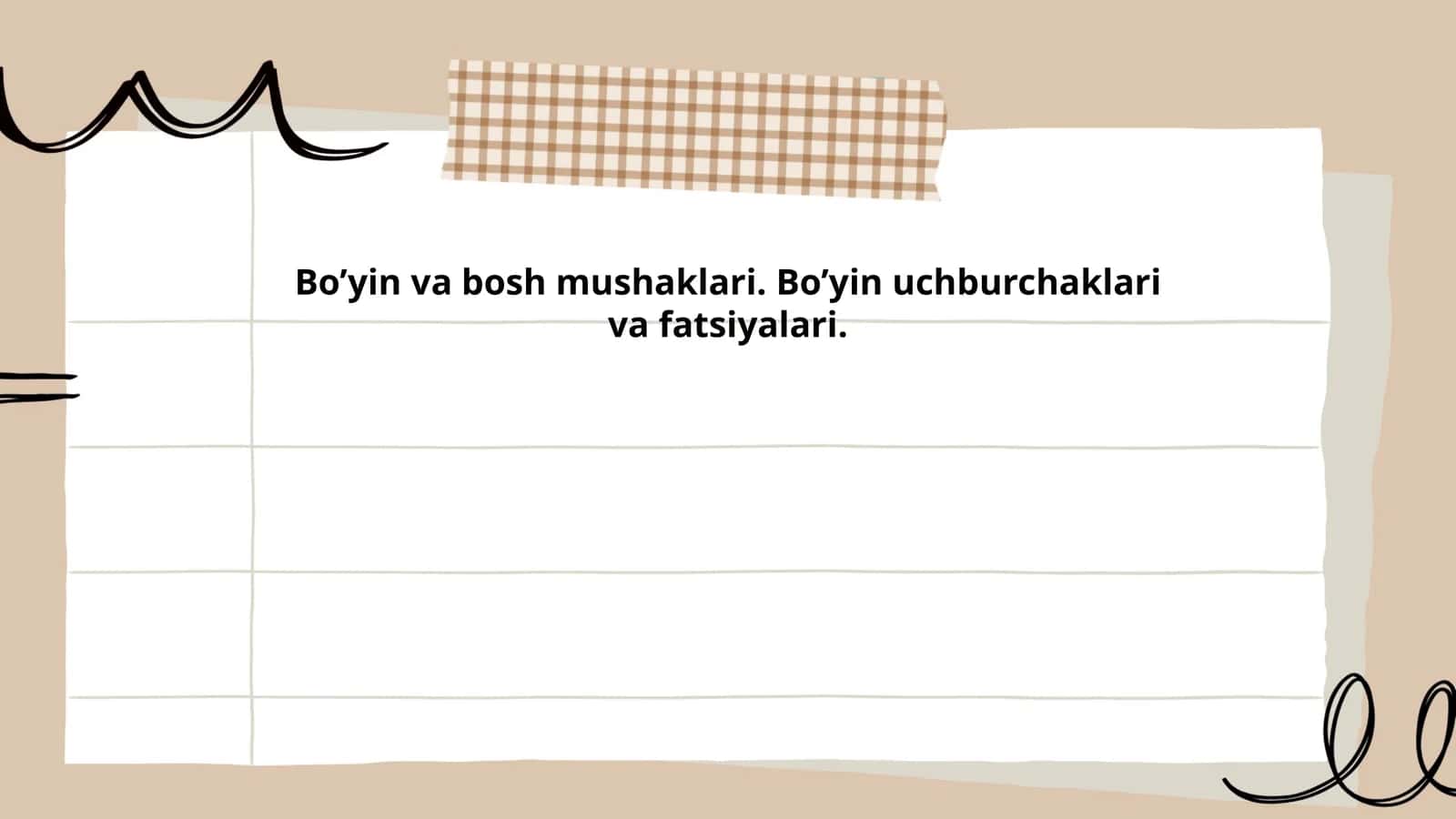 Bo’yin va bosh mushaklari. Bo’yin uchburchaklari va fatsiyalari
