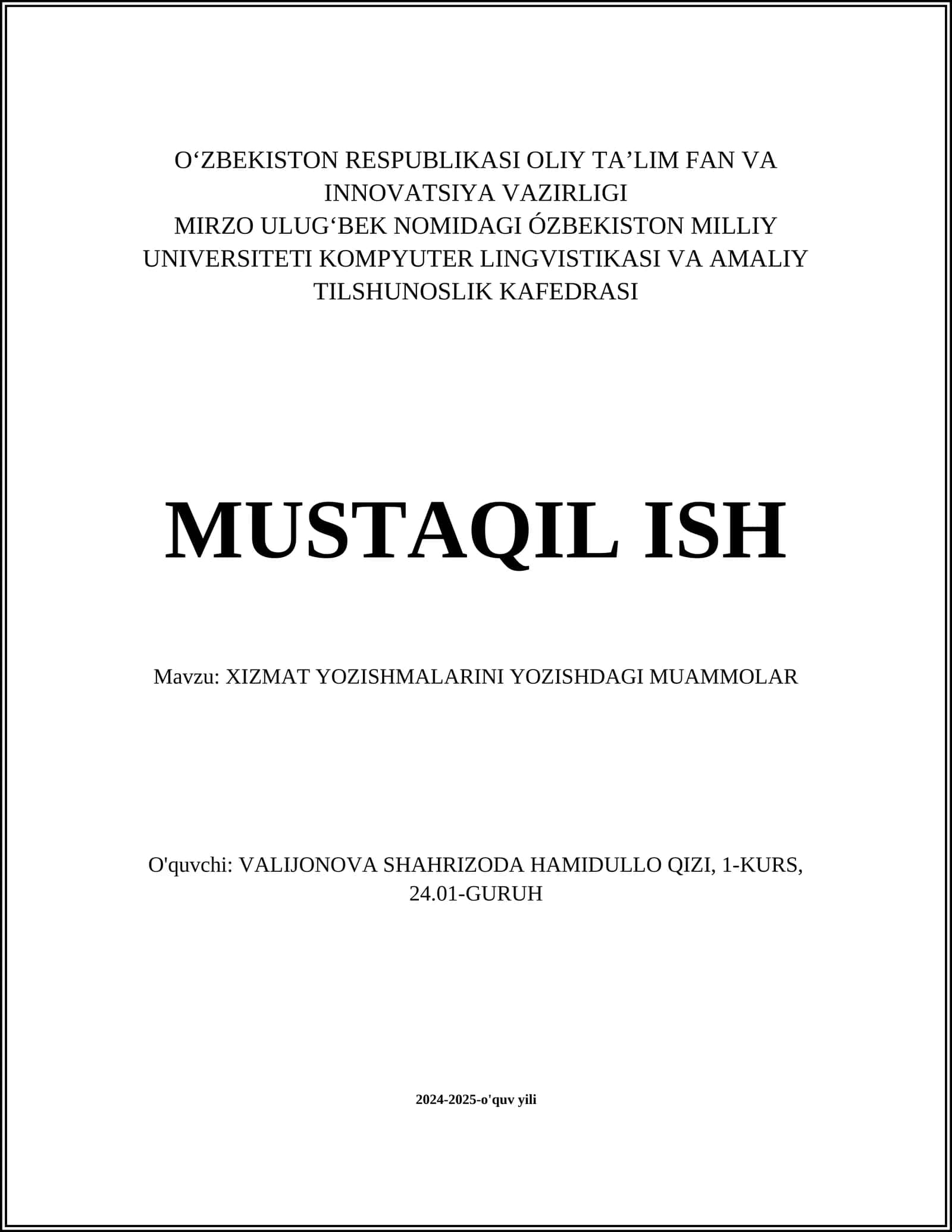 XIZMAT YOZISHMALARINI YOZISHDAGI MUAMMOLAR