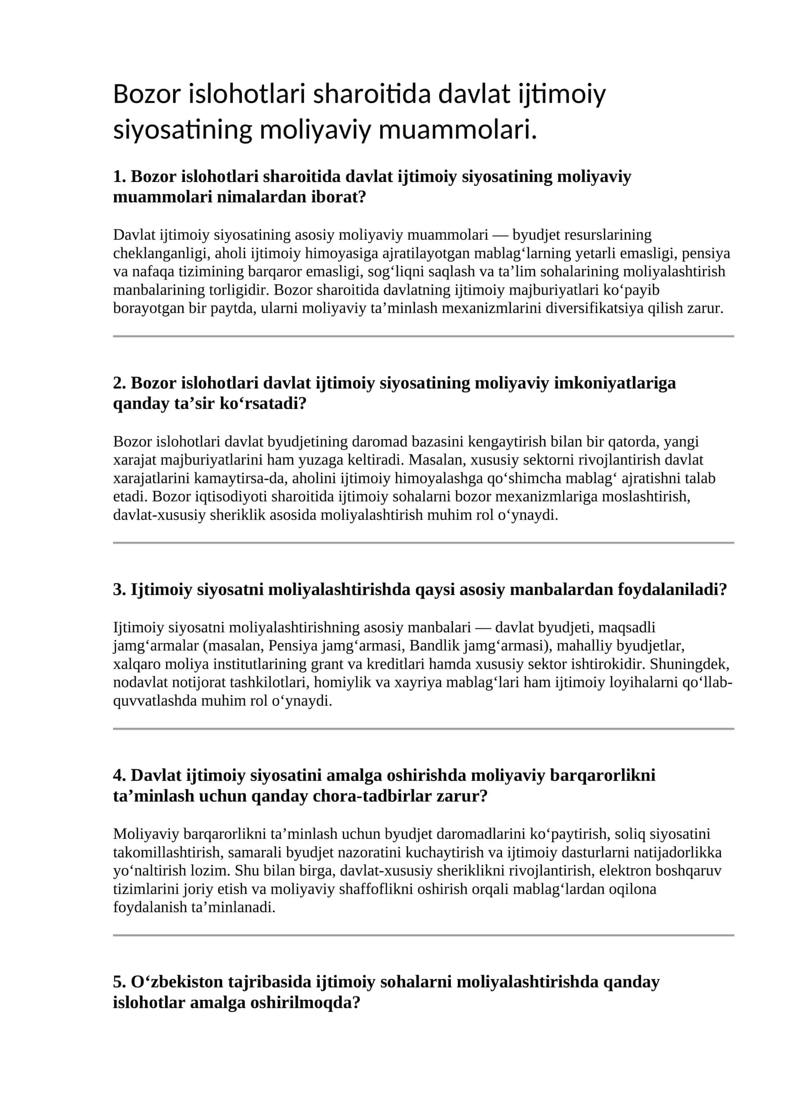 Davlat Ijtimoiy Siyosati Moliyalashtirish Muammolari
